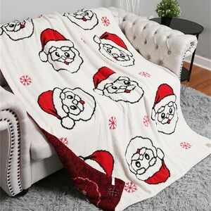 Red White Snowflake Santa Claus Patterned Blanket Throw Christmas